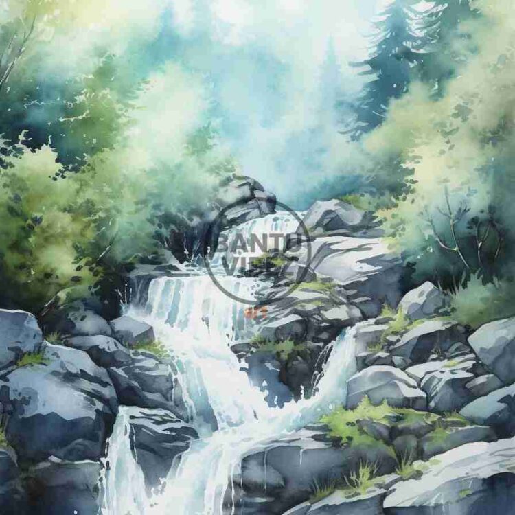 A Watercolor Edges Style Artwork Landscape A River