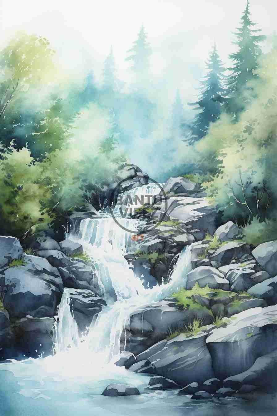 A Watercolor Edges Style Artwork Landscape A River