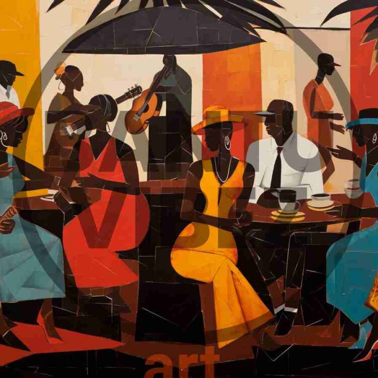 African Pop Art Congolese Of People Relaxing And Dance