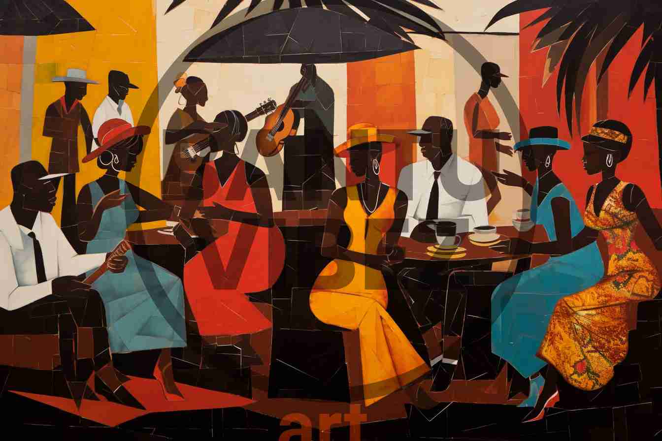 African Pop Art Congolese Of People Relaxing And Dance