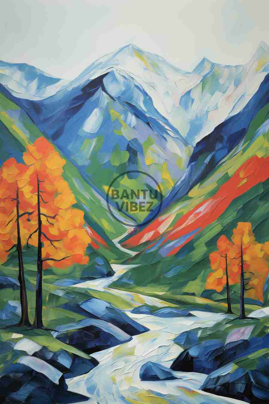 Beautiful Large Artwork Masterpiece A River And Mountains