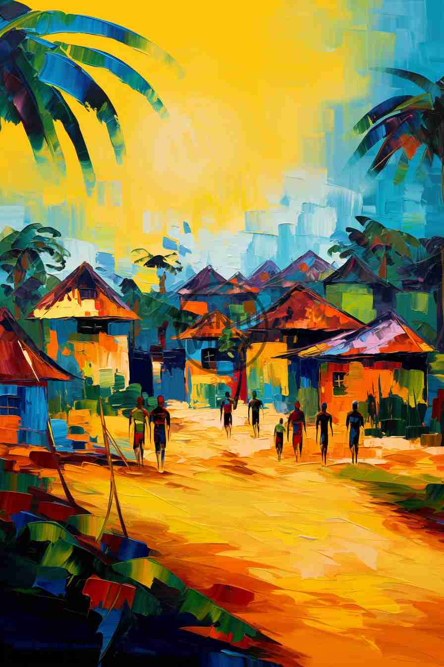 Landscape Abstract African Village Art Pop Art Fauvism