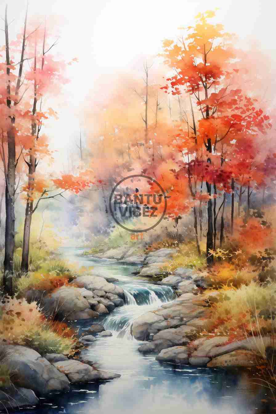 Watercolor Edges Style Artwork Landscape Painting A River