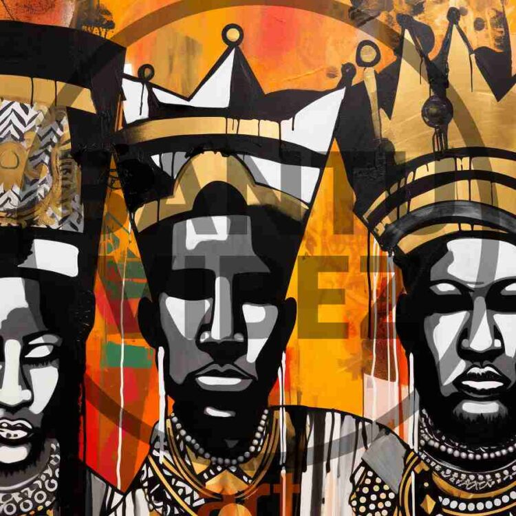 Abstract Pop Art African Kings Wearing Gold Chain