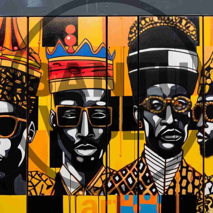 Abstract Pop Art African Black Kings Wearing Gold Chain