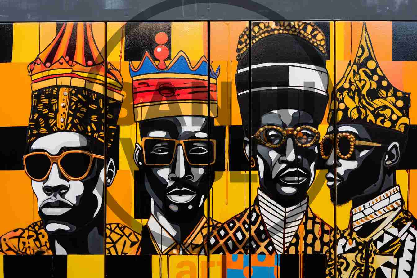Abstract Pop Art African Black Kings Wearing Gold Chain