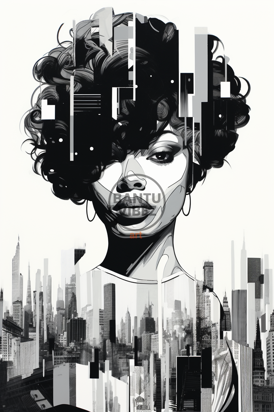 Abstract Black And White Lady Patchwork Collage Portrait